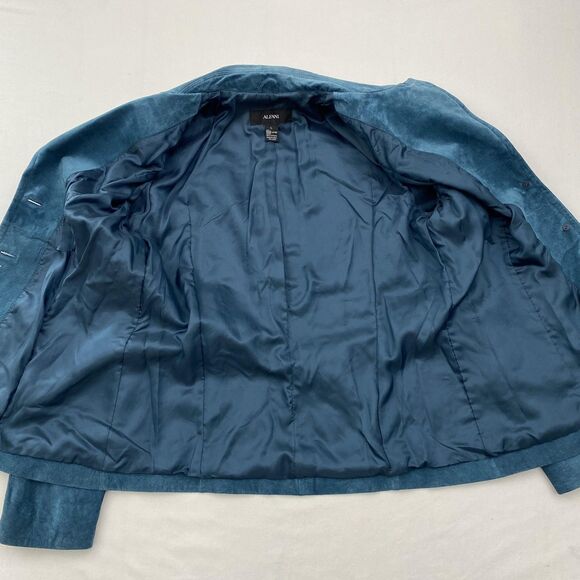 Alfani Leather Jacket Womens Large Blue Suede Lined Buttons Blazer - Picture 5 of 12